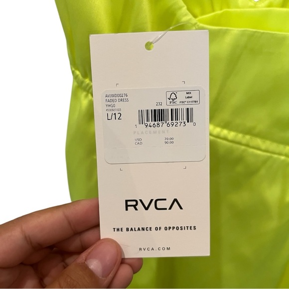 RVCA Neon Yellow Sleeveless Dress Size L/12 NWT - Picture 6 of 7